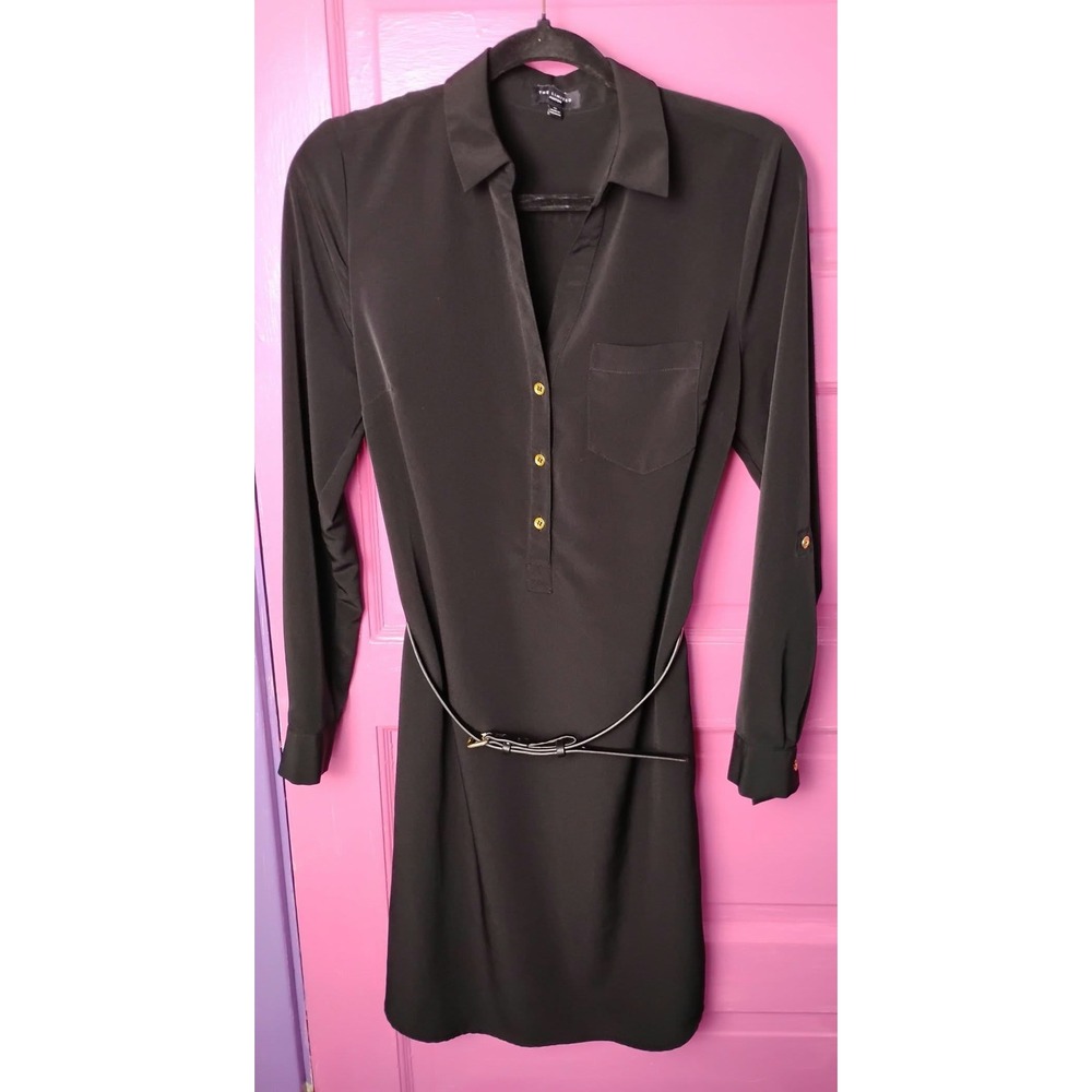 The Limited Ashton Black Shirt Dress Long Sleeve Belt Minimalist Luxury Medium